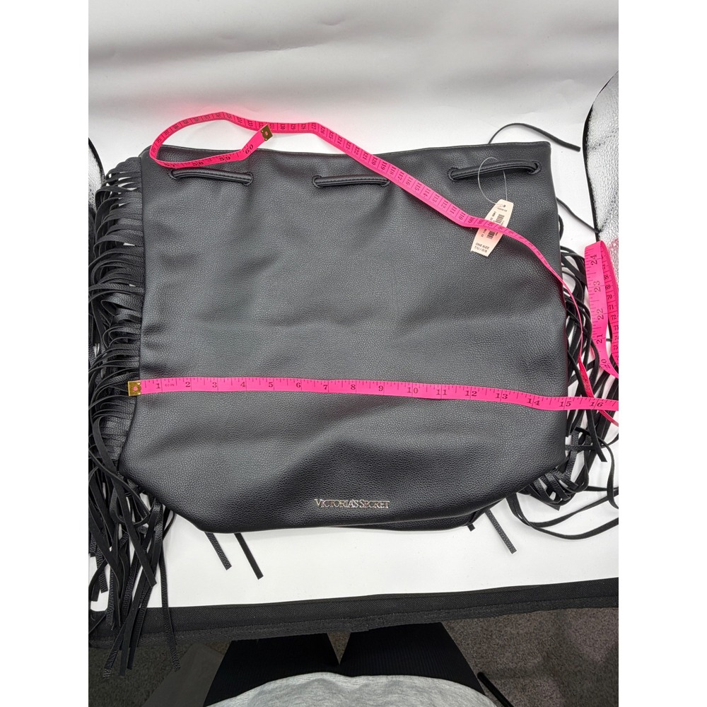 Victoria's Secret Fringe Fashion Show Backpack Bucket Bag Black Faux Leather NEW - Picture 5 of 9